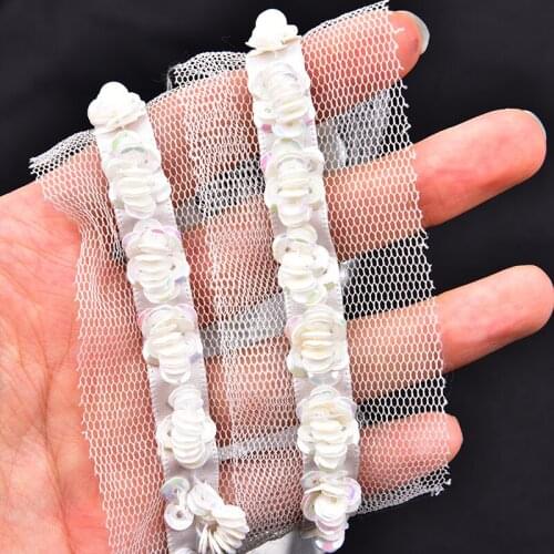 5yards/lot AB color sequin embroidery craft beaded rhinestone lace trim costume applique diy