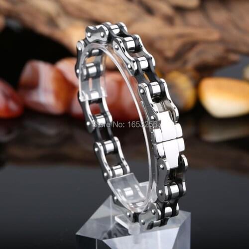 9 inch Black 2-tone Biker 316L Stainless steel motorcycle Chain design Men Bracelet Jewelry For Husband / Boyfriend Gift