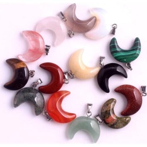 Free Shipping 50pcs/lot Natural Stone Lapis Crescent Half Moon Pendant Ox Horn Charms Crystal Beads Fit DIY Necklace Wholesale