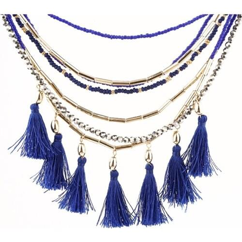 Free Wear Cotton Tassel Pendant Choker Necklaces For Women Boho Layer Multi Chains Choker Collar Fashion Jewelry Colar Colliers