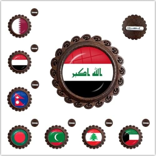 Iraq,Yemen,Nepal,Bangladesh,Maldives,Lebanon National Flag Wood Glass Cabochon Punk Brooches Pins Bag Accessories Gift