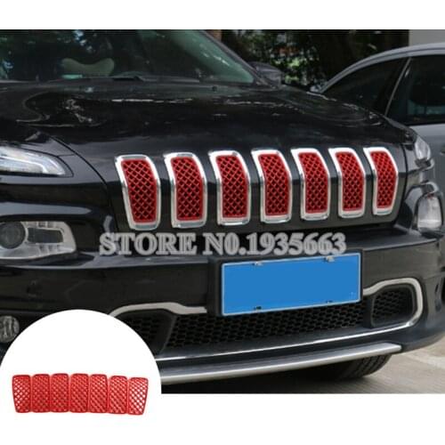 For Jeep Cherokee Red/Silver Front Grid Grille Grill Insert Trim Cover 2014-2016 7pcs Car Accessories Interior Car Decor