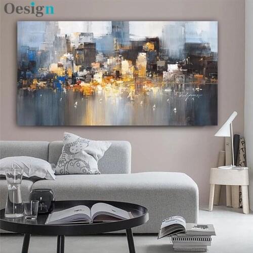 City Building Rain Boat Poster Scenery Pictures Room Decoration Abstract Oil Painting On Canvas Wall Art For Living Room Cuadros