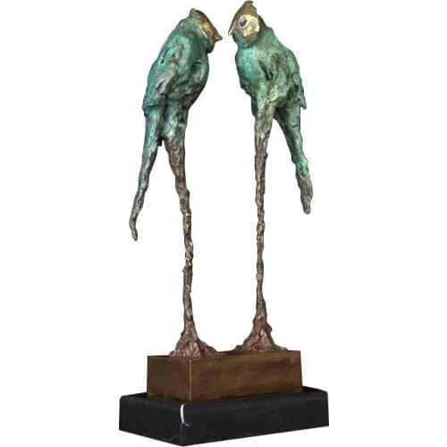 Ivorique DW-206 Abstract Bronze Couple Parrots Sculpture Green love bird Animal Metal Craft Figurine Wedding gifts decor
