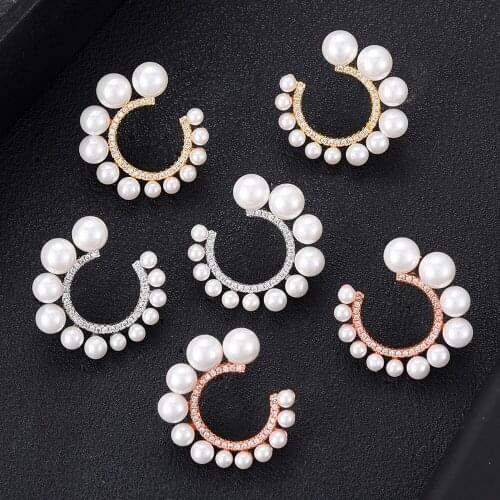 Jimbora Full Noble Pearls Bohemia Trendy Earrings For Women Bridal Wedding Engagement Shiny Charm Ladies Daily Party Earrings