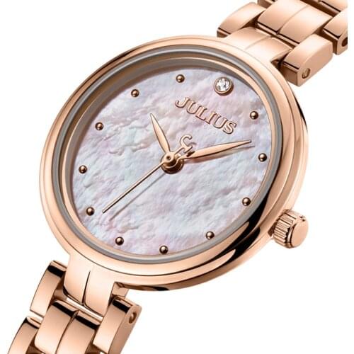 Julius Mother-of-pearl Womens Watch Japan Mov't Hours Elegant Fashion Clock Stainless Steel Bracelet Girls Gift Box