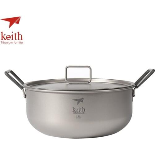 Keith 1.8L Camping Titanium Pot With Titanium Folding Handles Non-stick Cooking Pot Outdoor Cookware Tableware Cutlery Ti6015