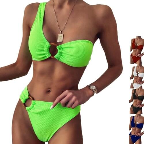 Thong Bikini Set Summer Beach Sexy One Shoulder Swimwear 2021 Bathing Suits For Women