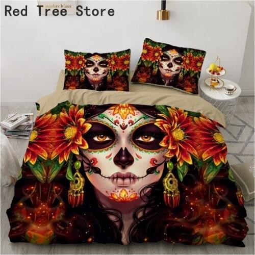 Queen Flower 3D Printed Bedding Set Skull Design Comforter Bed Linen 2/3pcs Duvet Cover Pillowcase Single Double King Size