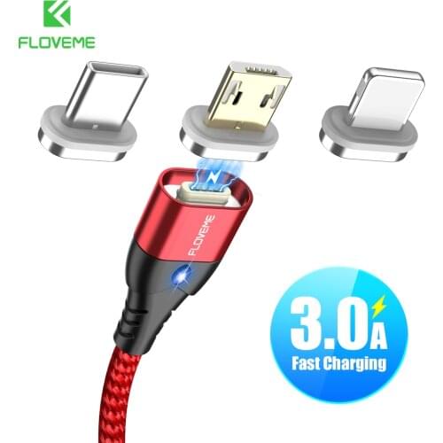 Magnetic Micro USB Cable For iPhone Android Type C Lighting Cable 3A Fast Charging Wire LED Phone Magnet USB Charger Data Cabo