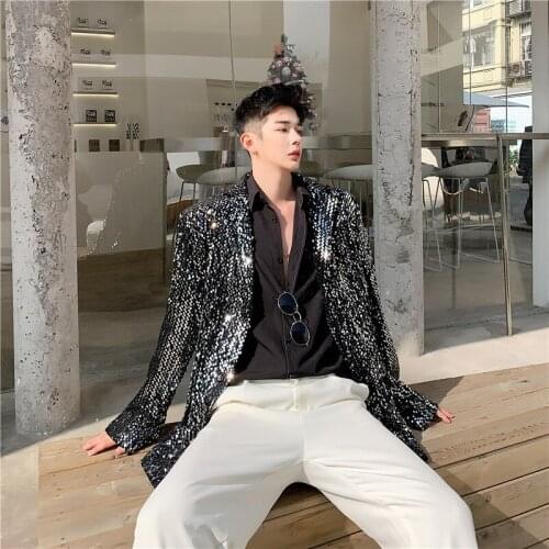 Men Casual Blazer Jacket Personalized Sequins Personality Stage Small Suit Women Catwalk Models Performance Clothing