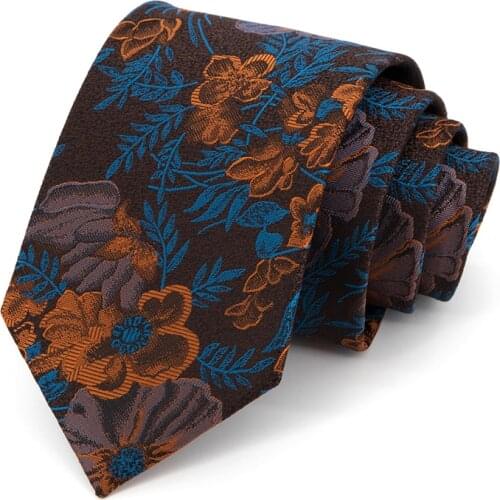 Brand New Jacquard Floral Ties For Men 8 CM Wide Brown Business Dress Suit Necktie Party Wedding Office Male Gift Box