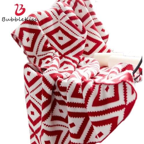 Bubble Kiss Throw Blanket Black Red Geometric Blankets For Bed Nordic Knit Thread Blanket Home Sofa Textile Fashion Bed Cover