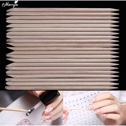 Monja 20pcs/set Double End Brush Nail Art Orange Wood Stick Nail Art Decorations Cuticle Pusher Remover Pedicure Manicure Tool
