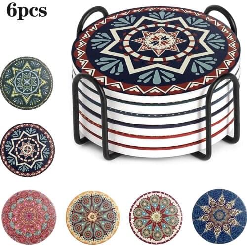 Coasters With Holder, Mandala Style Absorbent Coaster Sets, Avoid Furniture Being Scratched And Soil, Suitable For Kinds Of Cups