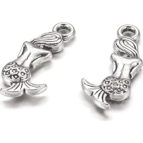 20Pcs Antique Silver Color Mermaid Back Pendants Tibetan Style Charms Fit DIY Necklace Bracelet Jewelry Making Accessories