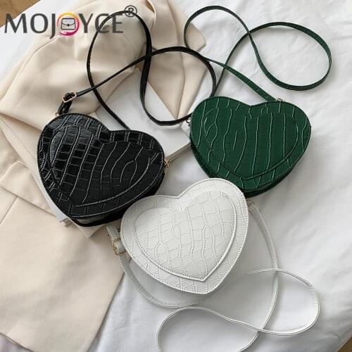 Portable Street Travel Pure Color PU Leather Handbags Vintage Women Alligator Pattern Heart Shape Shoulder Crossbody Bag