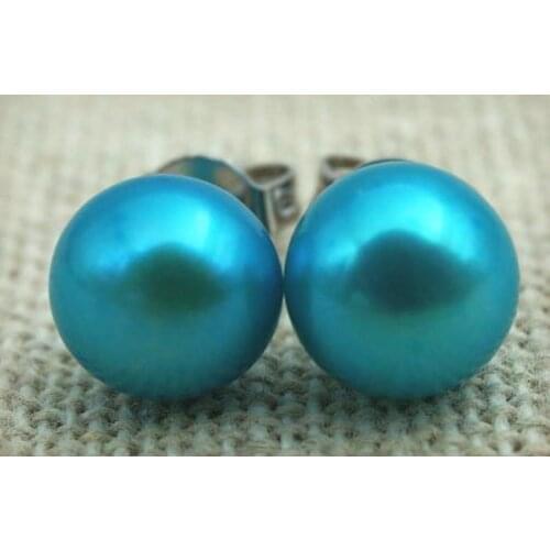 Real Pearl Earrings Lake Blue Color Freshwater Pearl Earring S925 Sterling Silvers Stud Earrings