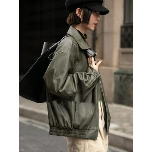 SLACTION Women's Leather Bomber Jackets