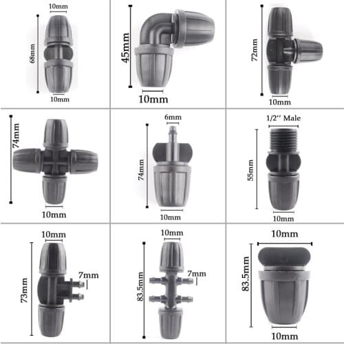 15Pcs 8/11mm Water Hose Connector 3/8‘’ To 1/4'' Garden Irrigation Tube Lock Catch Coupling Adapter Elbow Tee Cross With Nut