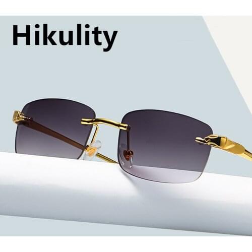 Vintage Classic Rimless Square Sunglasses For Men Luxury Brand Leopard Leg Gradient Pilot Sun Glasses Women Small Alloy Shades