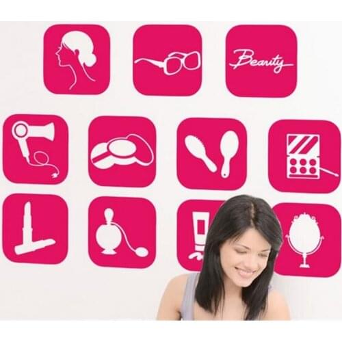 Hairdressing salon glass showcase decoration sticker Fashion hair salon shop service signs icons wall window door stickers