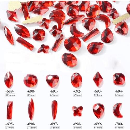 10pcs Rectangle/Rhombus Flat Back Crystal Nail Art Rhinestones 3D Charms Red Shiny Glass Strass Gems Manicure Nail Accessories