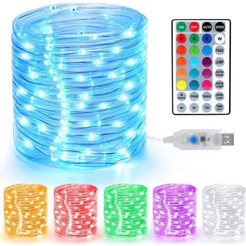 5M 10M 12M LED String Lights RGB 16 Colors Copper Wire Fairy Lights USB Remote Control Christmas Tree Wedding Party Decoration