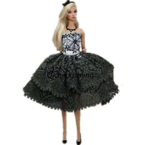 Dark Gray Floral Lace Princess Dress For Barbie Doll Clothes Outfits Party Gown Vestidos 1/6 BJD Dolls Accessories Kids Toy Gift