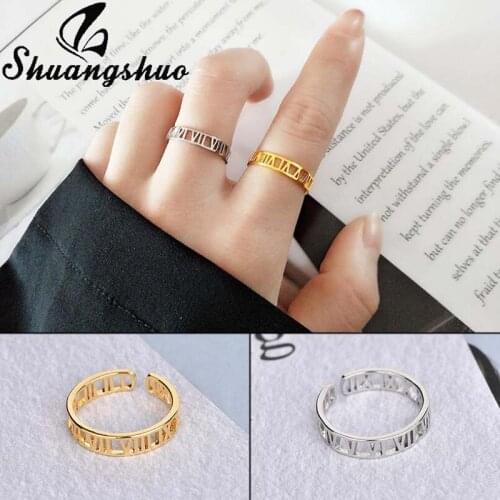 Shuangshuo Vintage Roman Numerals Stainless Steel Ring for Women Men Classic Casual Couple Rings Jewelry Anniversary Gift