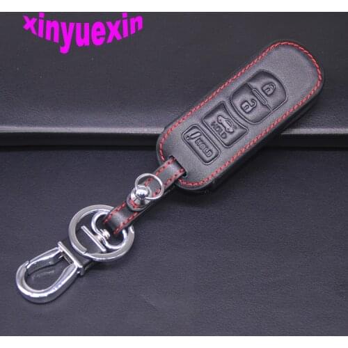 Xinyuexin Leather Car Key Cover Fob Case For Mazda 3 5 6 8 CX5 CX7 CX9 M6 GT 2016 2017 Remote Key With Keychain 4 Button No Logo