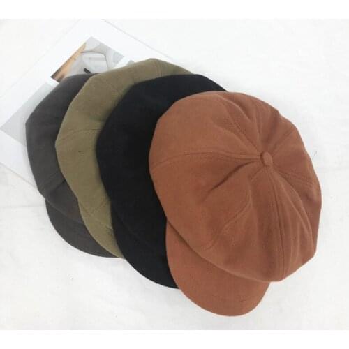 Womens Autumn And Winter Korean-style Versatile Octagonal Cap Japanese-style British-Style Painter Cap Navy Retro