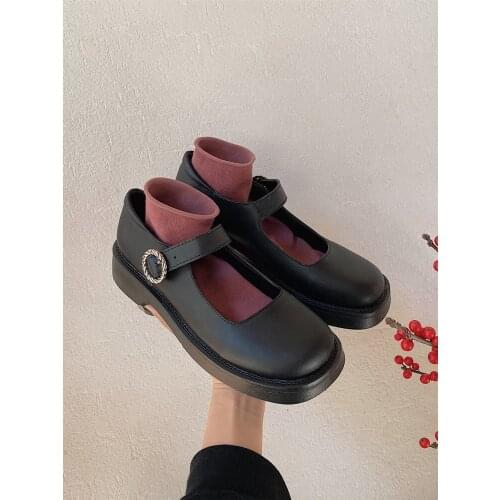 Womens Japanese small leather shoes British style retro simple flat round head Mary Jane shoes 2021 spring and autumn new