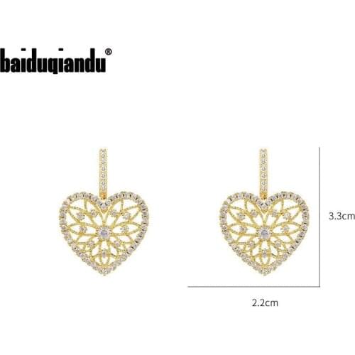 Baiduqiandu High Quality Cubic Zirconia CZ Zircon Crystal Heart Drop Earrings in Rose Gold Color Plated Fashion Female Jewelry