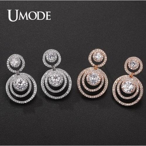 UMODE New Round Paved CZ Crystal Stack Loops Drop Earrings for Women Fashion Gold Color Dangle Earring Birthday Jewelry UE0661