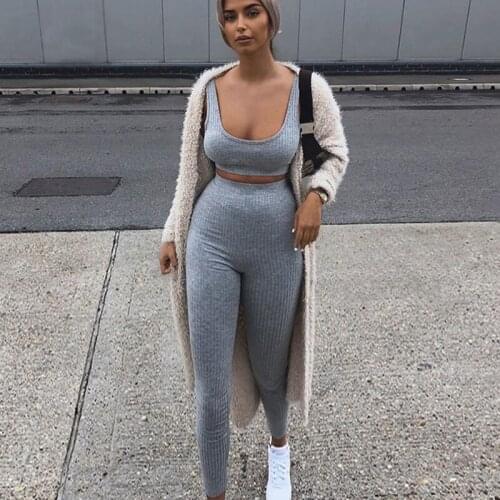 Women 2 Piece Set Sports Suit Sleeveless Bra Crop Tops High Waist Pants Workout Clothes Tracksuit Summer Clubwear 2020