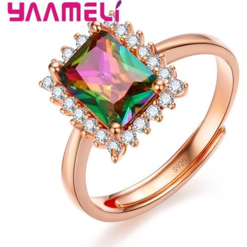 Elegance Classical Square Shape Design Rose Gold Opening Finger Rings For Women Female Crystal Jewelry Gift Wholesale