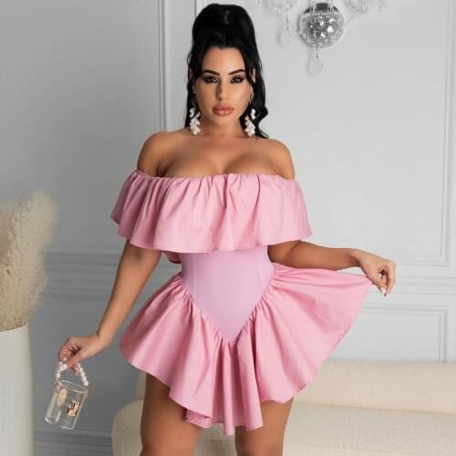 Elegant Off Shoulder Ruffles Women Dress Summer 2021 Sexy Night Club Party Backless Pleated Irregular Mini Dress for Women Robe