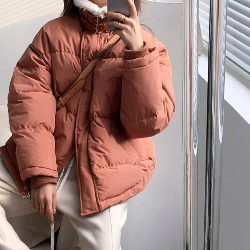 Winter jacket womens faux lamb fur collar cotton-padded jacket women Korean loose ladies long-sleeved cotton jacket