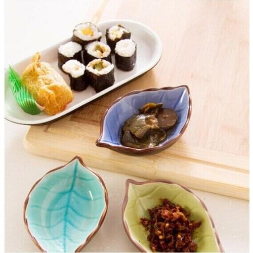 1PC Leaves small ceramic dishes kitchen multipurpose dish seasoning sauce vinegar ice crack glaze plate OK 0053