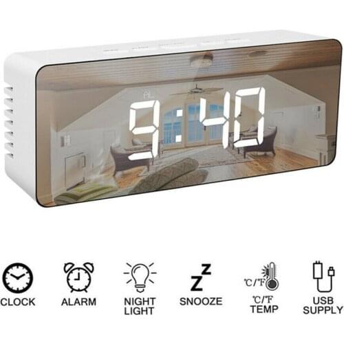 1pc Alarm Clock 72*40*18mm LED Digital Alarm Clock Night Light Thermometer Display Mirror Lamp USB With Charging Cable