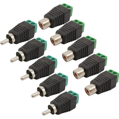 10Pcs/5Pair RCA to Terminal Block Connector RCA Terminal Block to Camera CCTV Video Balun RCA Female/Male Jack AV Screw Adapter