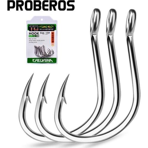 PROBEROS 10Pcs Jig Head Fishing Hooks 1/0-5/0# Crank Barbed Fishhooks Sharped Fish Hooks High Carbon Steel Single Carp Hooks