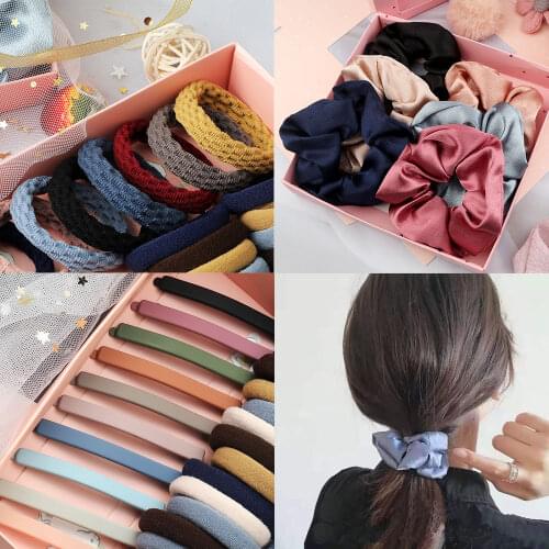 16PCS/Set New Cute Colorful Basic Elastic Hair Bands Hair Tie Horsetail Solid Large Intestine Ring Sweet Barrettes Hair Clip Set