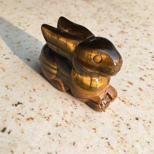 2inch Natural crystal stone rabbit hand carved statue Tiger eye stone gift