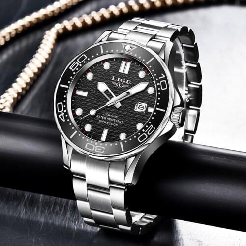 2021 LIGE New Waterproof Watch Men Top Brand Luxury Stainless Steel Men Watch Fashion Casual Sport Men Quartz Date Wristwatches