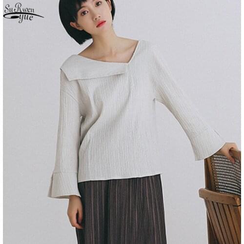 2021 Autumn Long Sleeve Cotton Women Blouse Casual V Neck White Women Shirts Korean Fashion Pullover Clothing Blusas Mujer 10208