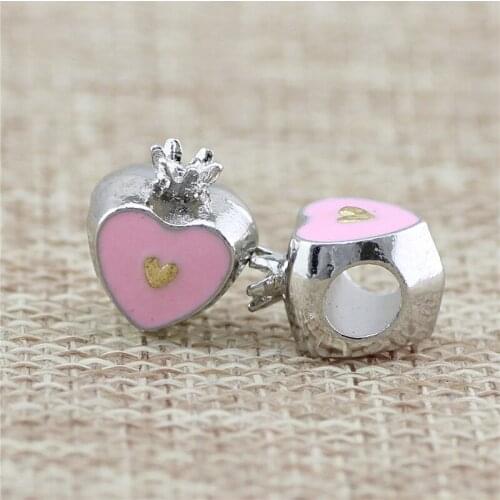 4 Style High Quality DIY Heart-shaped crown pan beads Fit Bracelet Bangles Charms For Women Original European Jewelry