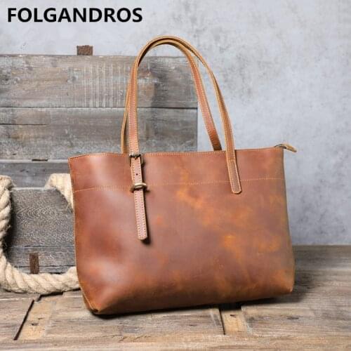 2020 Simple Top Quality Cowhide Leather Tote Bag Womens Vintage Tote Shoulder Bag Handmade Original Cow Leather Mens Handbag