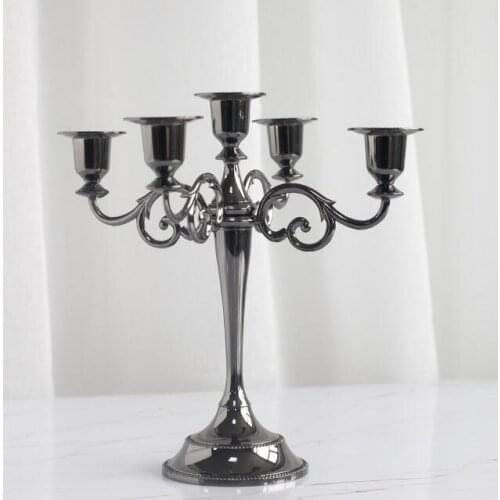Free shipping Black color 5-arms candelabra for wedding or events, 27cm height metal candle holder, Christmas candle stick#37104
